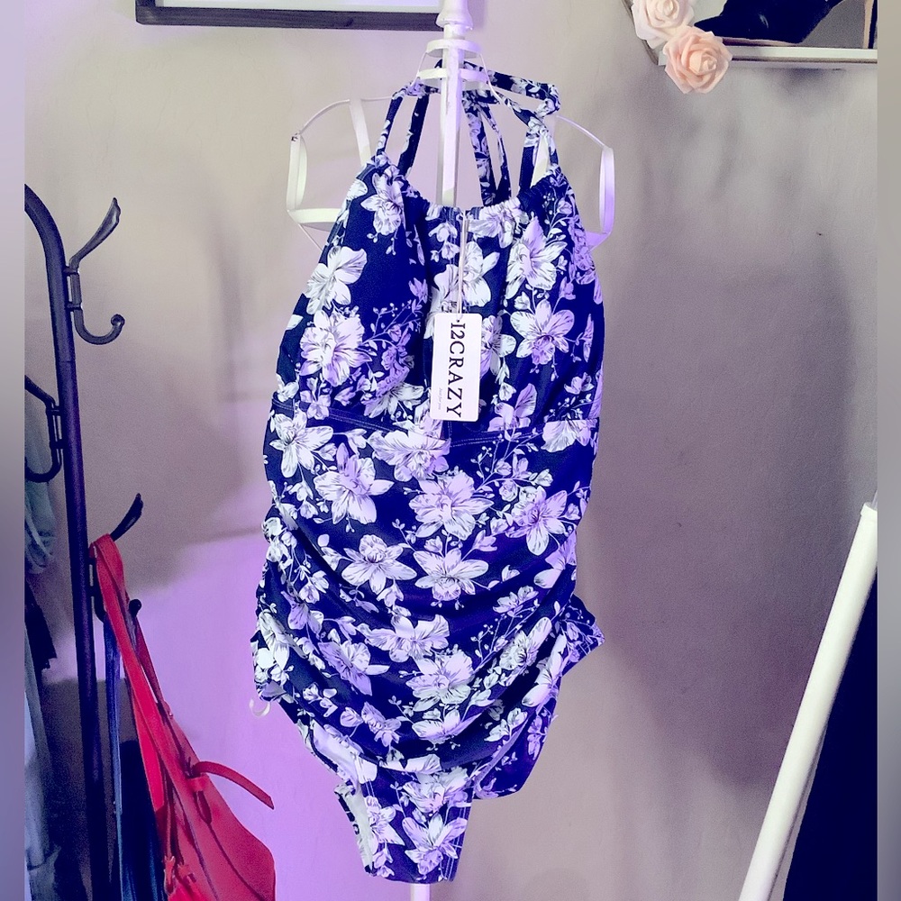 12Crazy floral‎ one-piece swimsuit NWT Sz Large